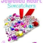 JEWELLED HEART SUNCATCHERS are so pretty! This is an easy recycled craft for kids and they make lovely gifts too. A great kids craft for Valentine's Day, Mother's Day and Summer.