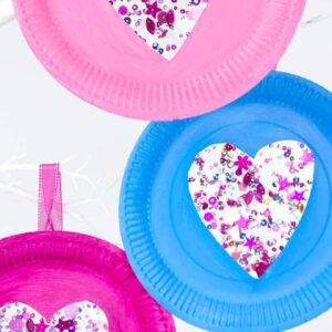 Sequin Paper Plate Heart Suncatchers