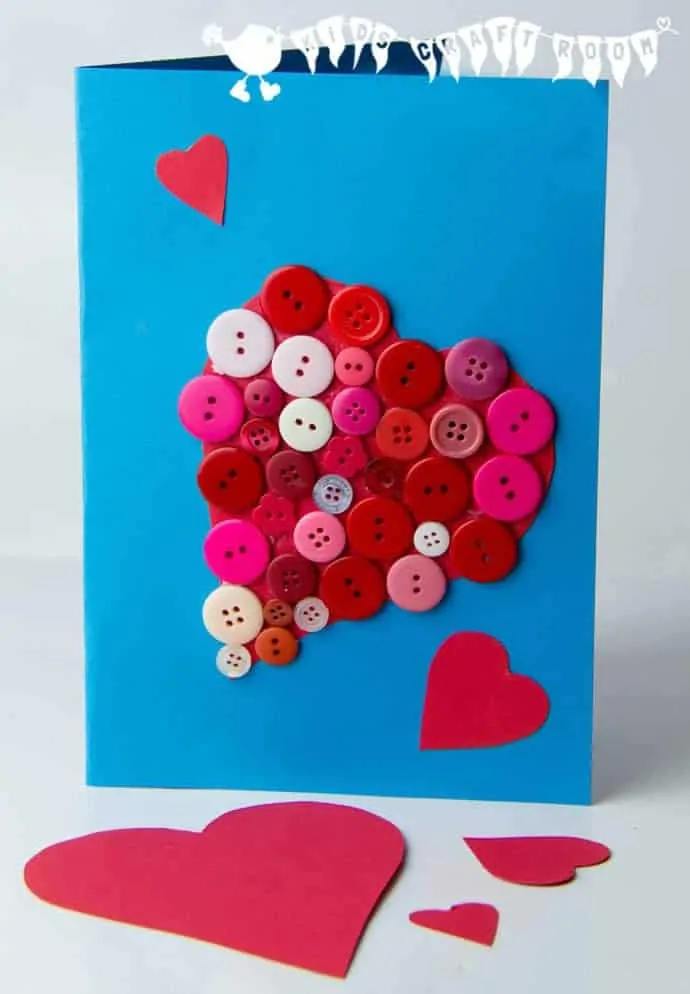 BUTTON HEARTS - an easy kids craft to make gorgeous pictures for the wall or cards for Valentine's Day or Mother's Day.