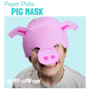 Make a paper plate pig mask. A fun animal craft to promote imaginative play.