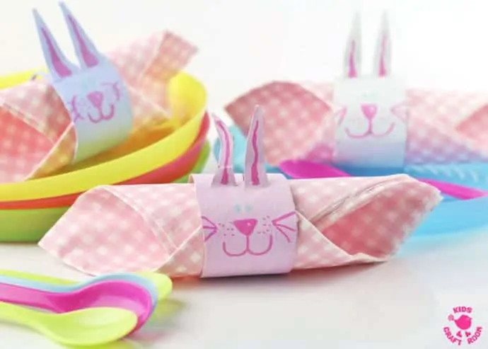 EASTER BUNNY RABBIT NAPKIN RINGS - a fun recycled Easter craft for kids. A cute rabbit craft from cardboard tubes / TP rolls. #easter #eastercrafts #kidscrafts #craftsforkids #kidscraftroom #bunny #bunnies #easterbunny #rabbits #tprollcrafts #cardboardtubecrafts #rabbitcrafts #bunnycrafts #napkin #napkinrings 