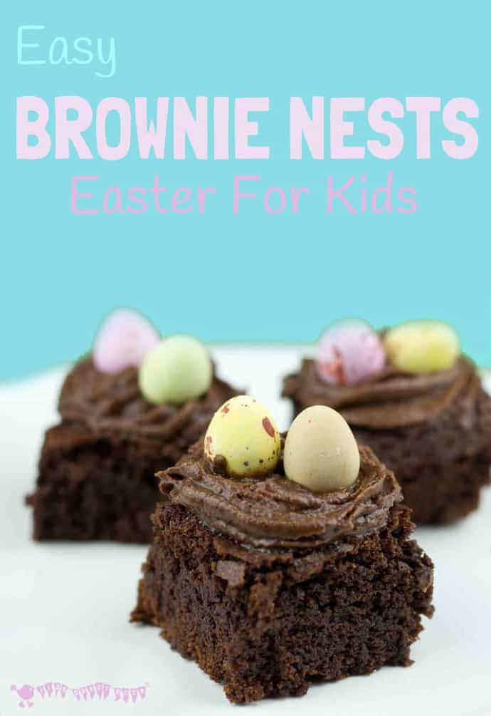 EASY CHOCOLATE BROWNIE EASTER NESTS - an Easter treat for kids that they'll love to cook, eat and share. #easter #eastertreats #easterfood #easterrecipes #cookingwithkids #brownies #nests #chocolatenests #chocolatebrownies #browniesrecipe #kidsinthekitchen #kidscraftroom #easteractivities