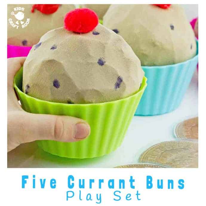 5 CURRANT BUN SONG RESOURCES - These easy to make fun play buns are great for bringing the nursery rhyme to life, early math skills and imaginative / dramatic play.