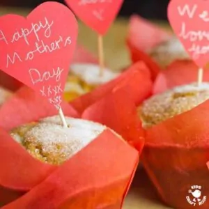 Mother's Day Doughnut Muffins - filled with jam and topped with sugar.