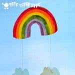 Make a colourful RAINBOW MOBILE - a fun recycled craft for kids.