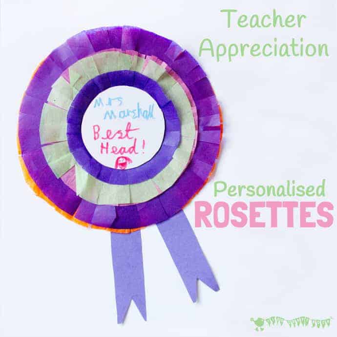 Personalised Rosettes make great Teacher Appreciation Gifts. A quick and simple paper craft gift to say thank you to teachers.