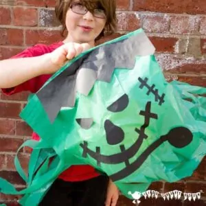 Make GIANT floating Frankenstein's Monsters. Great homemade Halloween decorations that work really well as a party craft activity and party favour too.