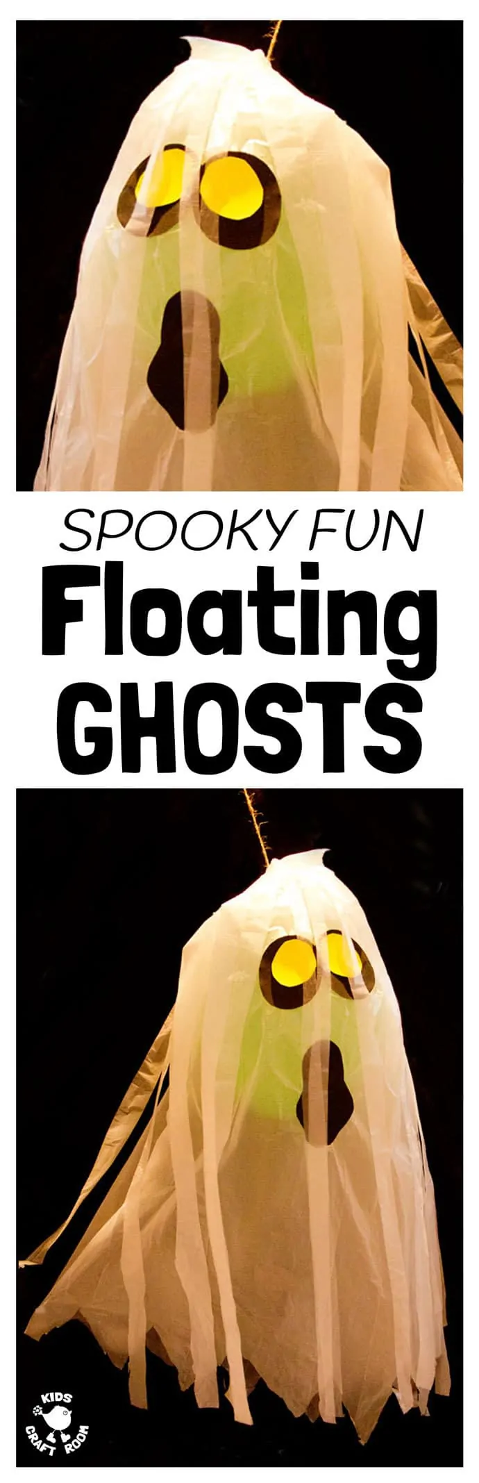 JUMBO FLOATING GHOST CRAFT. These spooky ghosts are easy DIY Halloween decorations for the house or yard. A fun Halloween craft for kids to make and play with.