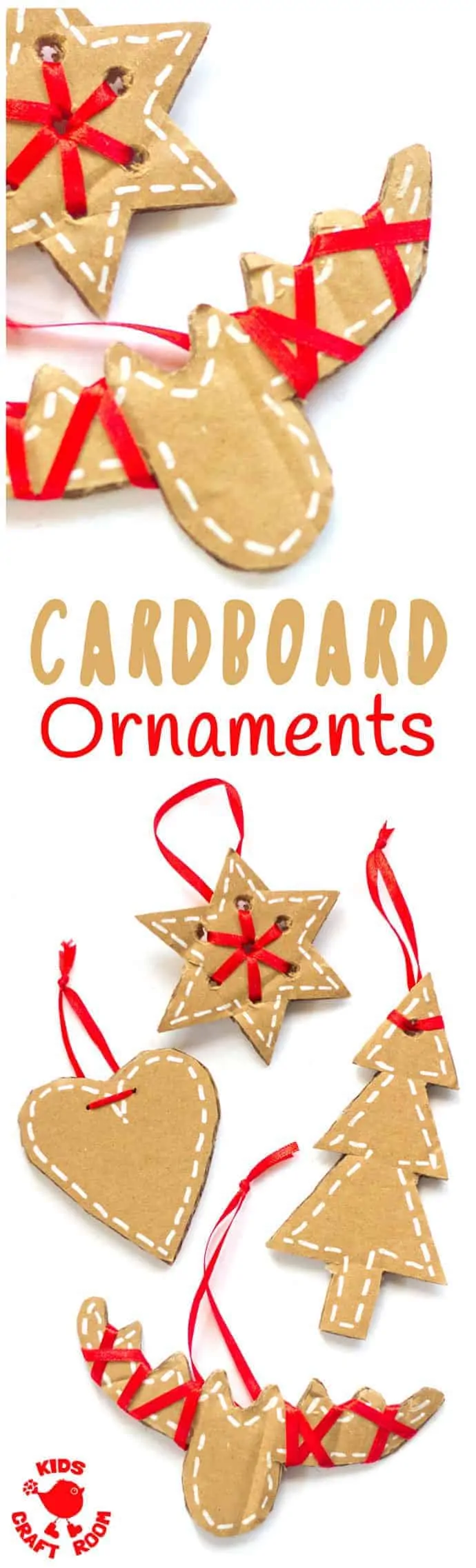 PRETTY CARDBOARD ORNAMENTS - These rustic DIY cardboard ornaments are a fantastic recycled crafts that will make your Christmas tree and home gorgeous this Winter. A simple Christmas craft for kids and adults. #christmas #christmascrafts #kidscrafts #recycledcrafts #ornaments #kidscraftroom #cardboard #recycled 