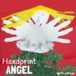 HANDPRINT ANGEL CRAFT- Fun Christmas ornaments for kids to make. These homemade angels look great as tree toppers and are super festive keepsakes too. Who can resist a Christmas handprint craft? #christmas #christmascrafts #angel #angelcrafts #handprint #handprintcrafts #ornaments #christmasornaments #kidscrafts #kidscraftroom