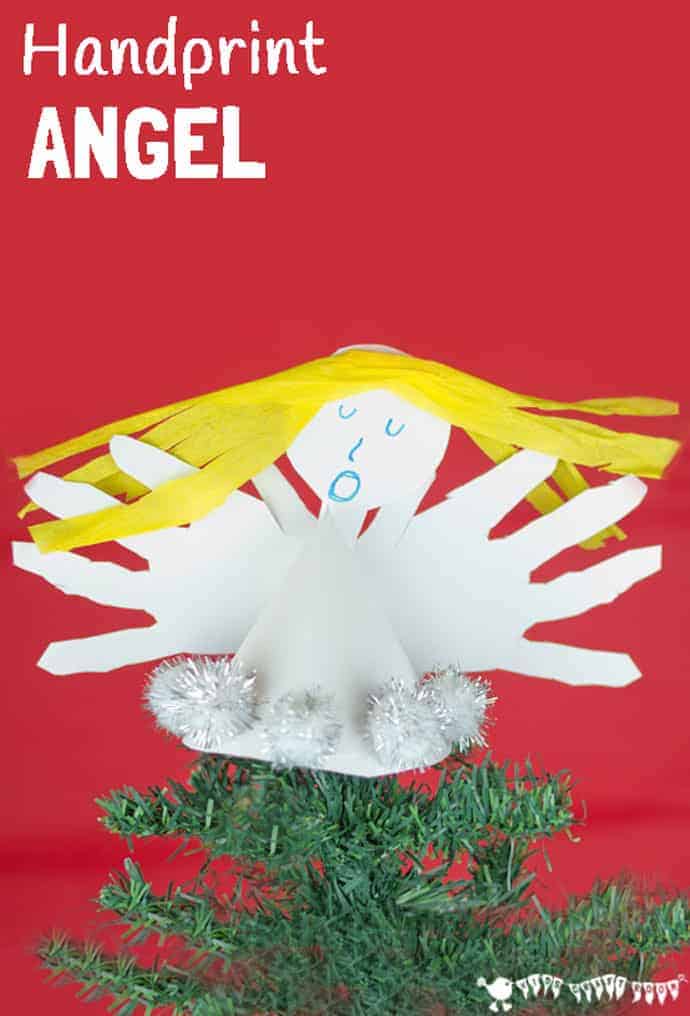 HANDPRINT ANGEL CRAFT- Fun Christmas ornaments for kids to make. These angels look great as tree toppers and are super keepsakes too.