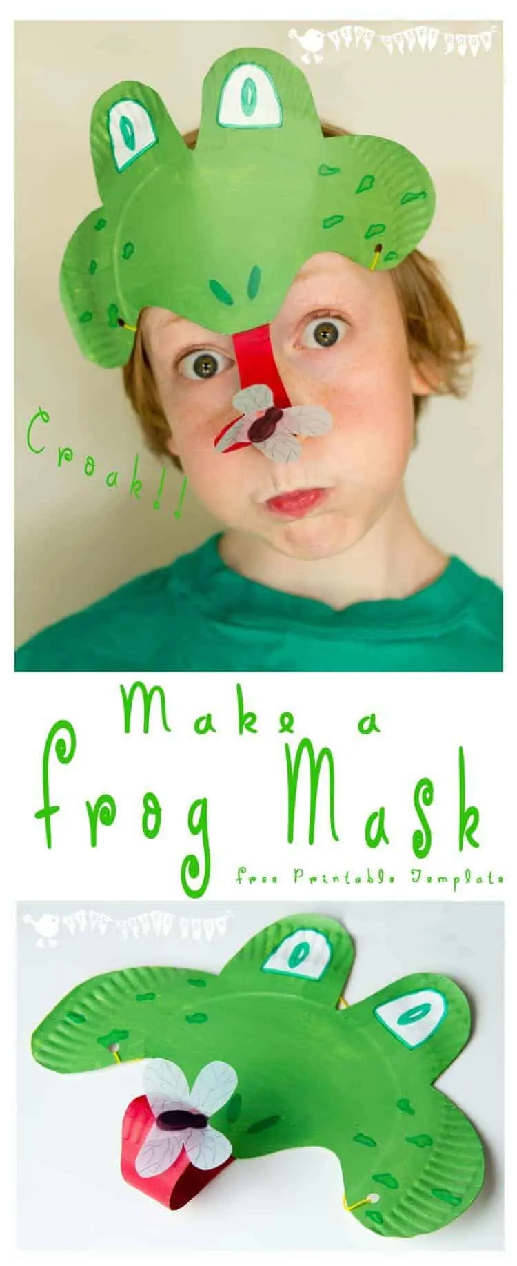 Make a Paper Plate Frog Mask - catching flies with its curly tongue! CROAK!