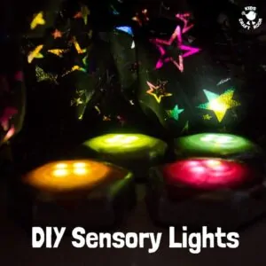 DIY SENSORY LIGHTS - A wonderful homemade sensory play activity for babies, toddlers and preschoolers. This sensory play idea is so easy and thrifty to make. Kids will love exploring and learning with this set of coloured lights.