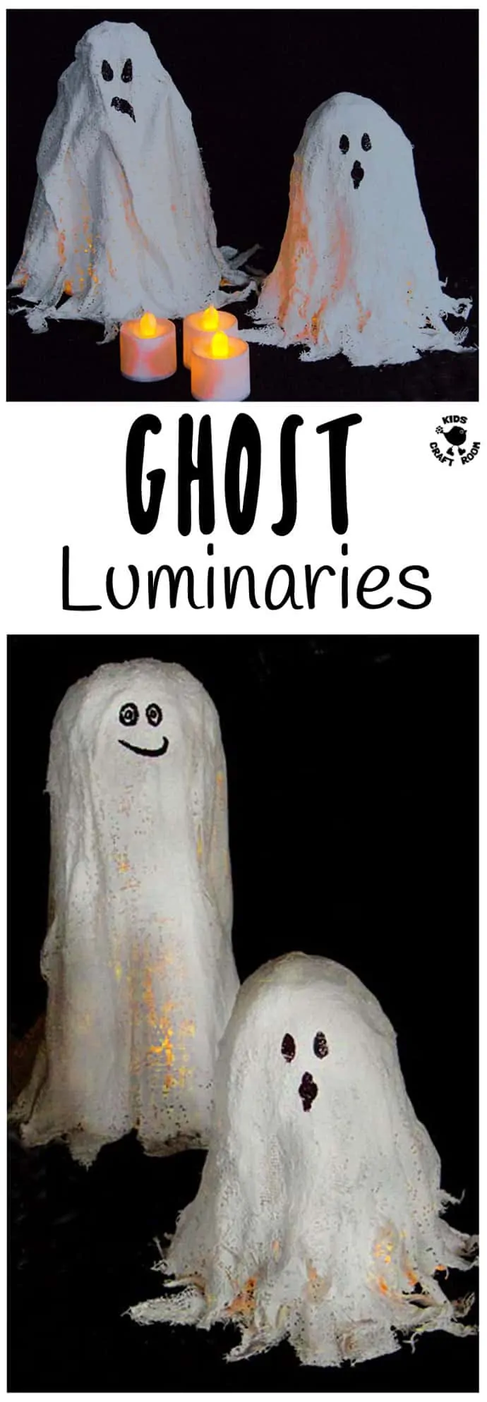 GHOST LUMINARIES -Make DIY Mod Roc Ghost Lights. A fun and different Halloween lantern craft idea great for little and big kids.