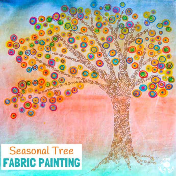 SEASONAL TREE FABRIC PAINTING - A fun Fall art idea for kids. Use fabric paints and markers in this colourful art project for kids. A great painting idea for kids to use textiles that doesn't involve sewing!