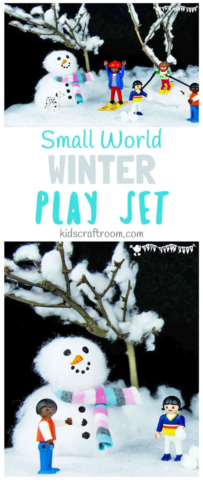 SMALL WORLD WINTER PLAY SET - Make an easy small world snow scene for kids to explore the fun and magic of Winter and snow again and again. A fun Winter craft for kids that encourages imaginative play. #Winter #snow #wintercrafts #wintercraftsforkids #wintercraftideas #winteractivities #smallworld #play #playideas #kidscraftroom