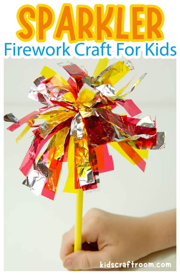 A close up of a red, yellow and silver sparkler firework toy.