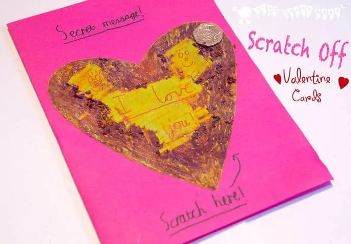 Surprise loved ones with Scratch Off Secret Message Valentine's Day Cards! A fun Valentine's Day craft for all.