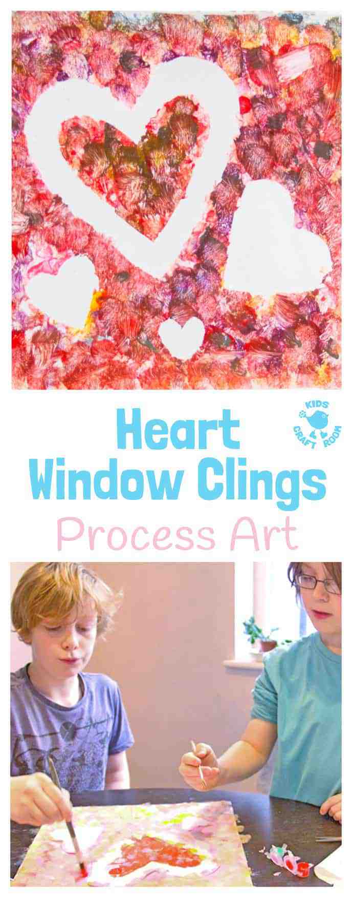 HEART WINDOW CLINGS/SUNCATCHERS - Kids from toddlers to tweens will love this fun process art project. It's a gorgeous Valentine's Day craft and perfect for Mother's Day gifts too.