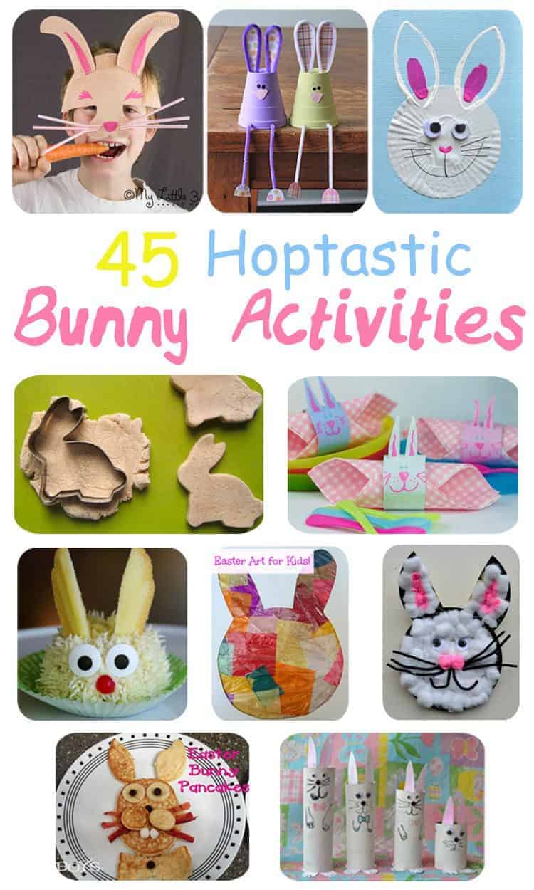 HOP-TASTIC EASTER BUNNY IDEAS FOR KIDS Here are 45 of the best rabbit crafts, activities and tasty treats to fill your kids Easter activities with bouncy bunny fun. #bunny #easter #easterbunny #bunnies #rabbits #rabbitcrafts #eastercrafts #easteractivities #kidscrafts #kidsactivities #kidscraftroom #springcrafts #springactivities
