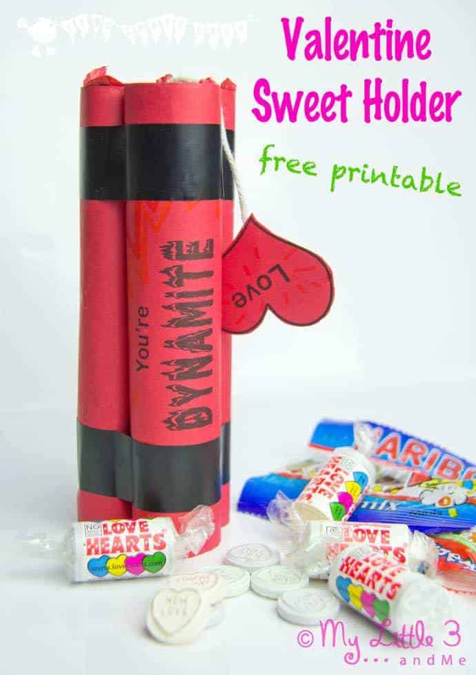 YOU'RE DYNAMITE! Have a blast with this free Valentine printable for a stick of dynamite sweet holder! A fun Valentine gift for kids.