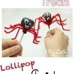 Cute Lollipop Spiders, fun and easy Halloween treats for kids.