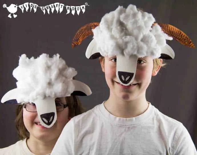 Make a paper plate lamb or sheep mask. A great animal craft for kids to promote imaginative play