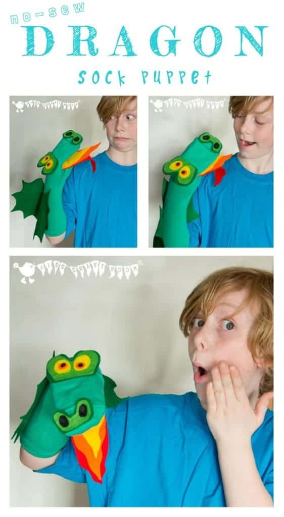 Make an easy no sew DRAGON SOCK PUPPET - great for imaginative play.