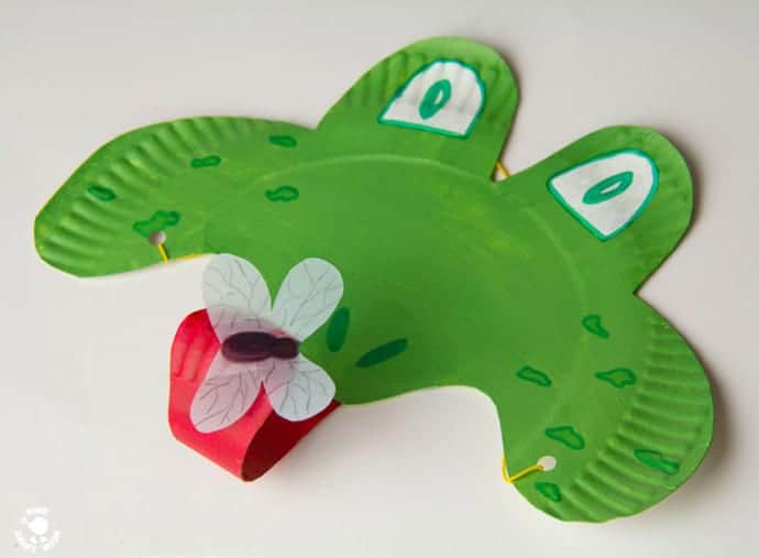 Make a Paper Plate Frog Mask - catching flies with its curly tongue! CROAK!