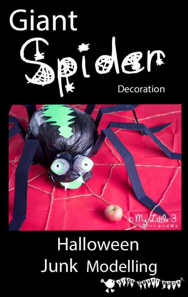 Make GIANT spider decoration for Halloween. A fun recycled craft for kids.