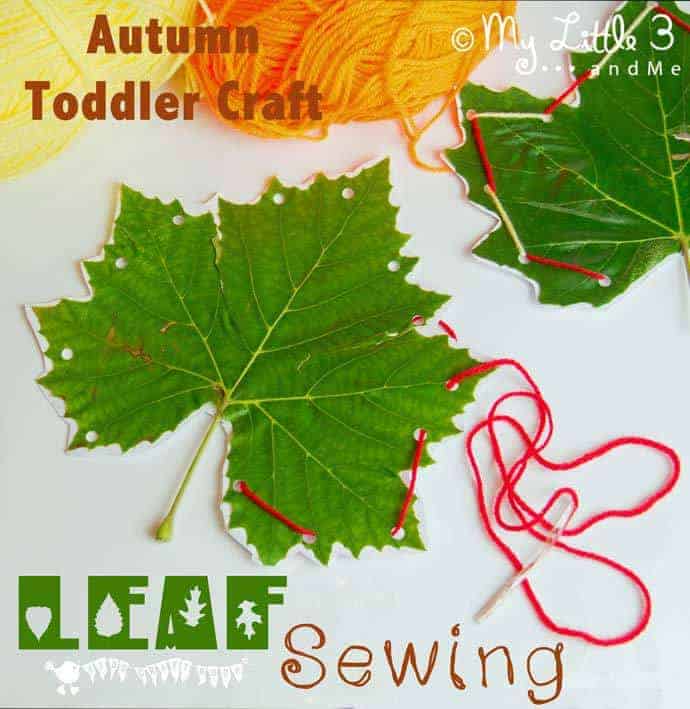 Autumn Crafts For Toddlers: Leaf Sewing. A pretty and fine motor skills activity.
