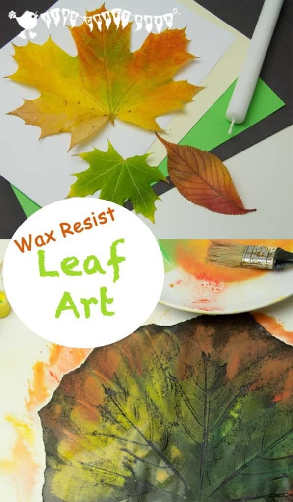 I loved the idea of the children being able to combine leaf rubbing with leaf painting and hence this Wax Resist Leaf Painting art project for kids was born! 