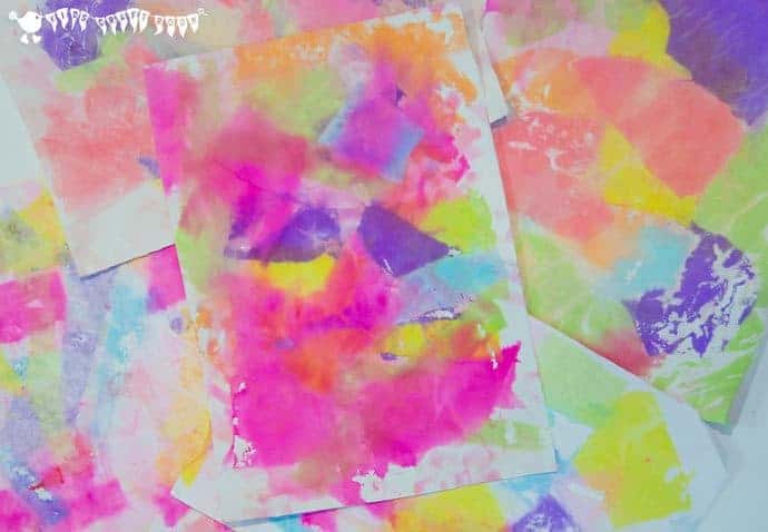 Have you ever printed with tissue paper before? You will love how bright and colourful the results are. Printed Tissue Paper Art is a fantastic process art technique for kids of all ages and such fun to do too! 