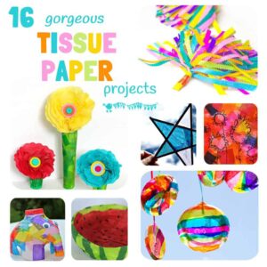 16 of the best tissue paper crafts for kids that will have them exploring and experimenting with this colorful and cheap art resource in a multitude of exciting and fun ways.