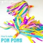 See how to make pom poms for your budding dancer or cheerleader. A colourful kids craft to inspire creativity and self expression and develop gross motor skills.