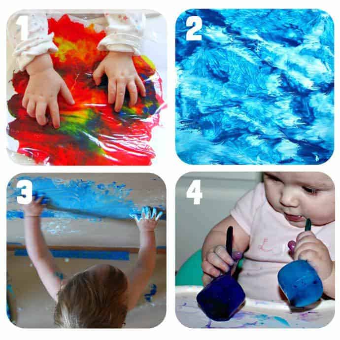It's never too early to start introducing creative activities to children! Here are 12 FUN PROCESS ART PAINTING ACTIVITIES FOR BABIES AND TODDLERS. Some are super messy fun, stimulating all of the senses and some are mess free for times when you need it clean and easy! Each will allow your baby or toddler to explore, experiment and create in their own unique way.