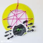 Handprint Spiders In Webs are easy & frugal to make and a super way to build fine motor threading skills. A fun spider craft for Halloween & all year round.