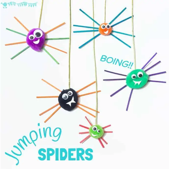 5 different coloured jumping spider crafts.