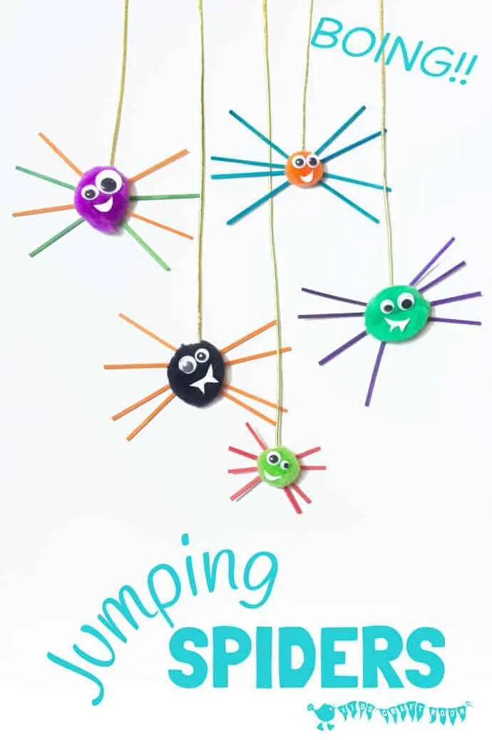 A selection of jumping spider crafts in different colours.