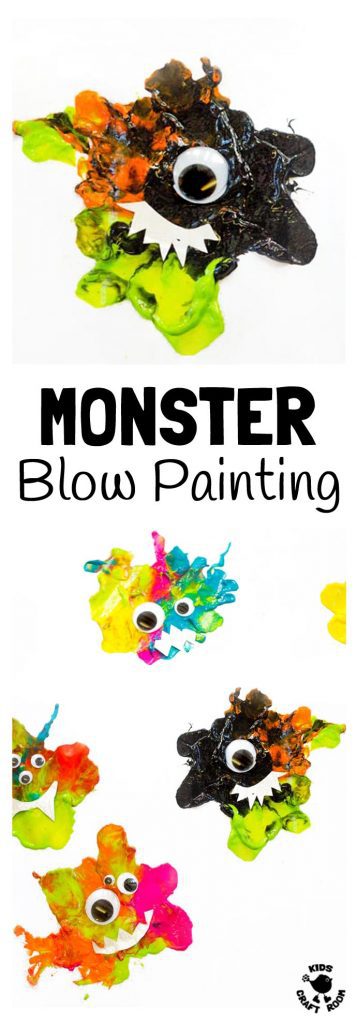 MONSTER BLOW PAINTING - Kids will love blow painting their own unique MONSTER CRAFT. Stick them on a greeting card, display them on the wall or even turn them into puppets to play with. A fun Halloween craft or monster craft for all year round. Perfect for your little monsters! #monsters #monstercrafts #monsterart #painting #paintingideas #kidspainting #kidsart #halloweencrafts #halloweenart #halloweenactivities #halloween #kidscrafts #kidscraftroom