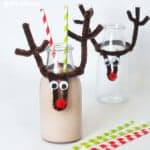 REINDEER CHRISTMAS BOTTLE TOPS This easy reindeer craft makes bottles fun and festive. Pop them on kids milk bottles, fizzy pop or even wine for the grown ups! Make them wider for glasses too. A fun Christmas craft for kids. #reindeer #rudolf #christmas #christmascraft #diy #bottletops #kidscrafts #christmasideas #ornaments #kidscraftroom