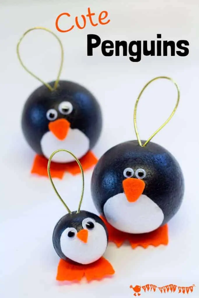 Cute Penguins! Have fun with this adorable round penguin craft. They make fabulous penguin ornaments for Christmas and are fun for Winter Small World play too.