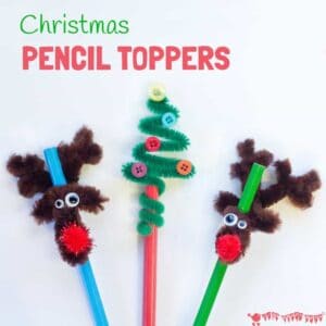 Christmas Pencil Toppers - DIY Christmas tree and reindeer pencil toppers are adorable, cheap to make and super quick too. A fun Christmas craft for kids. #christmascrafts #kidscrafts #penciltoppers #reindeercrafts #reindeer #rudolf #christmastree #christmasideas #christmasactivities #christmasforkids #kidscraftroom #creativekids