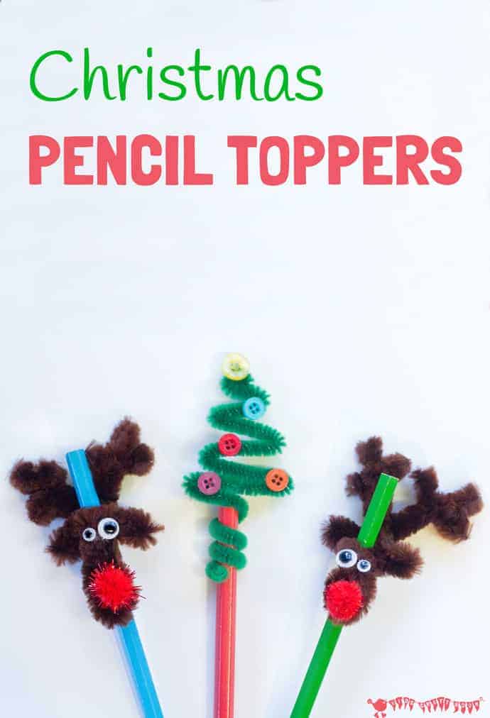 Christmas Pencil Toppers - DIY Christmas tree and reindeer pencil toppers are adorable, cheap to make and super quick too. A fun Christmas craft for kids.