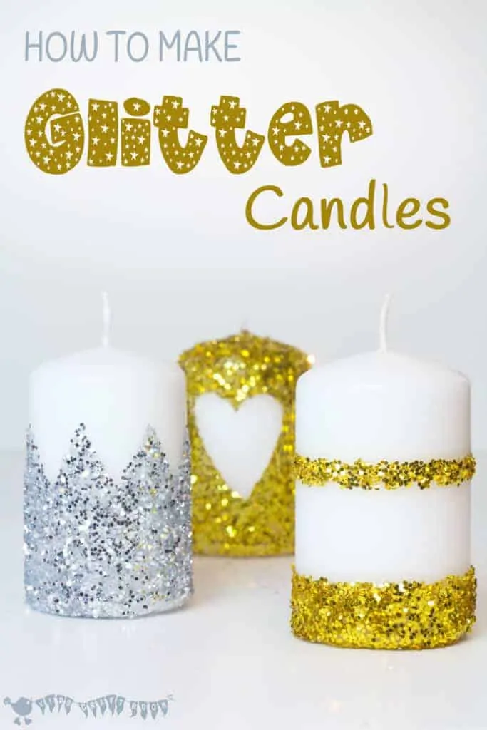 Have you wondered how to make glitter candles? These DIY glitter candles are easy enough for kids to make. They look so pretty and make great gifts too.