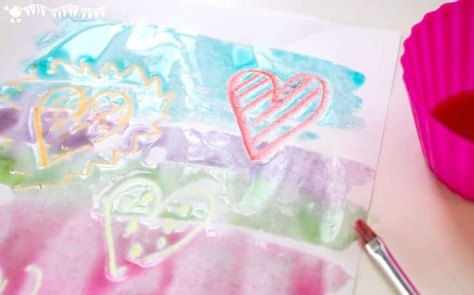 WAX RESIST SUGAR WASH PAINTING is a special and unusual painting activity for kids. It's colourful, glossy and finger licking good fun! Kids will love it!