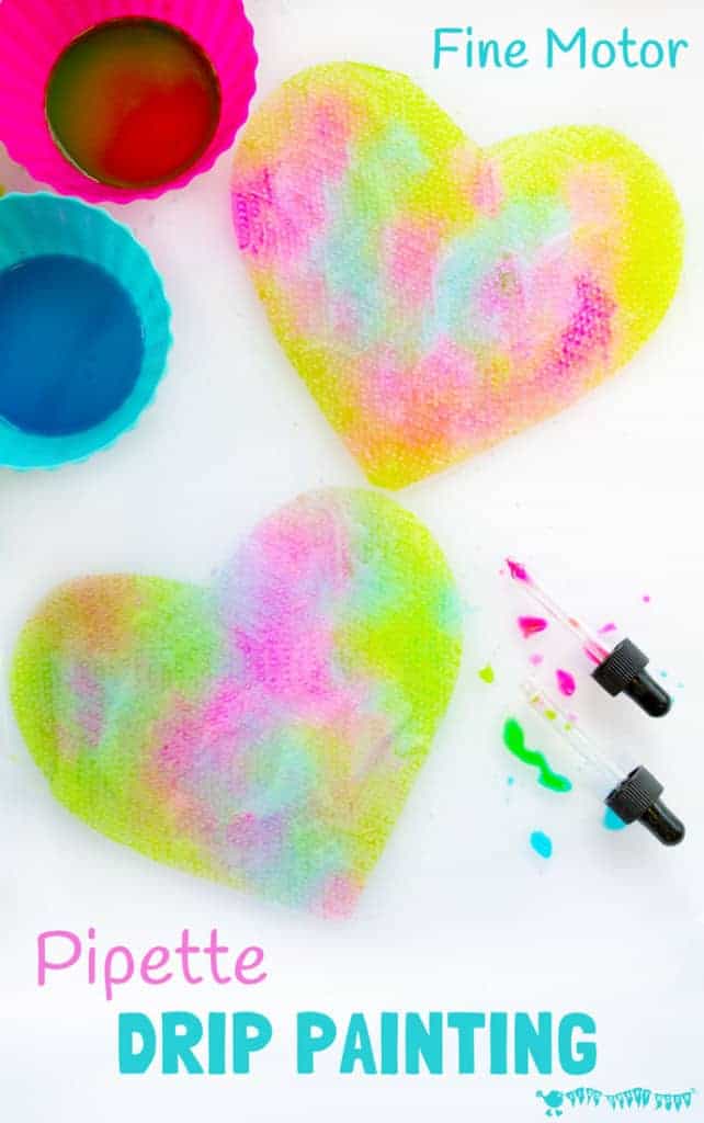 PIPETTE DRIP PAINTING HEARTS is a fun open ended process art for kids that develops fine motor skills, and explores colour mixing and pattern making. Great Valentines art for kids. #kidscraftroom #painting #paintingideas #kidspainting #paintingforkids #motorskills #valentine #valentinesday #valentinesdaycraft #valentinecraft #valentinescrafts #valentinecrafts #valentinesdayforkids #kidsart #processart #finemotorskills #kidscrafts