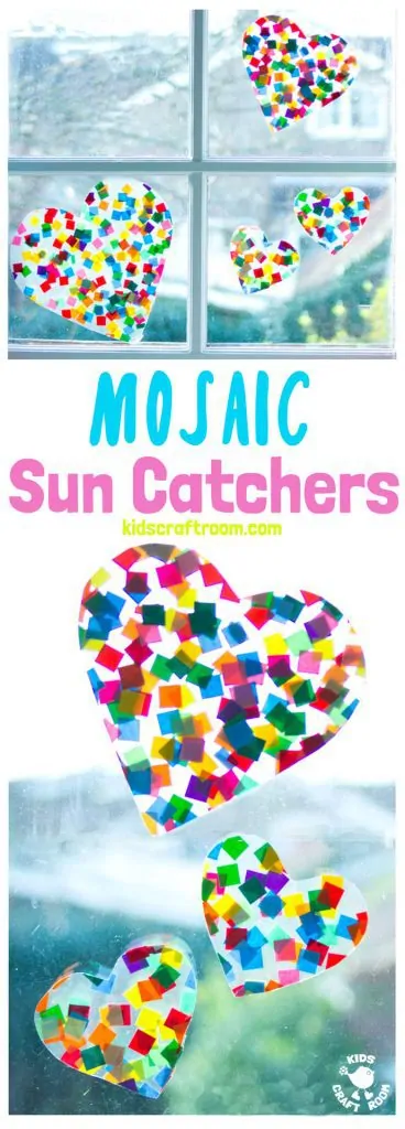 HEART SUNCATCHER MOSAICS for kids look gorgeous! Window art that's pretty, colourful and easily adaptable for kids of all ages. Fun for Valentine's Day, Mother's Day and Summer. #valentine #valentinesday #valentinesdaycraft #heartcrafts #mothersdaycrafts #kidscrafts #suncatcher #suncatchercrafts #kidsactivities #craftsforkids #summer #summercrafts #preschoolcrafts #craftideasforkids #valentinecraft #valentinescrafts #valentinecrafts #valentinesdayforkids #kidssummercrafts