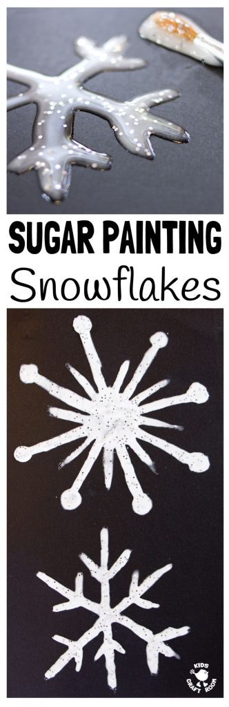 WINTER SUGAR PAINTING is perfect for frosty snowflake and snowman painting. Sugar painting has a glossy, sparkly, icy appearance great for Winter art activities for kids.