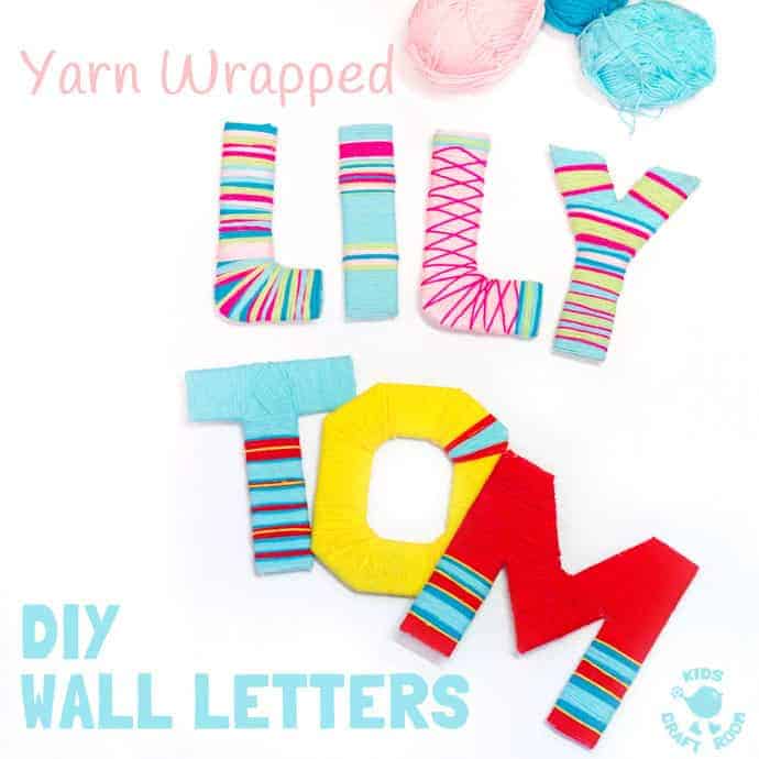Kids and grown-ups will love this Yarn Wrapped DIY Wall Letter Craft. A cheap DIY hack to make bright wall letter displays for around the home.